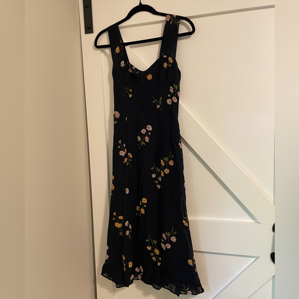 Reformation Navy Floral Midi Dress